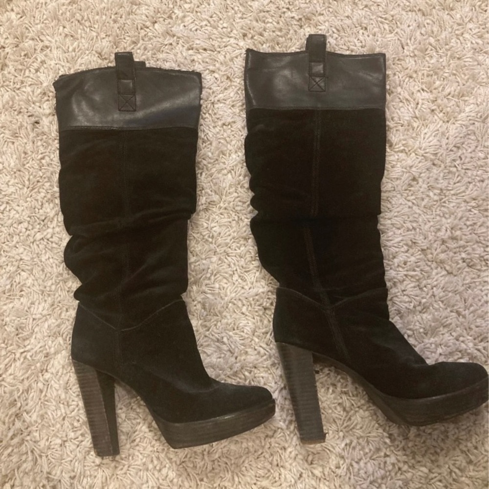 BCBG Black Suede Knee High Boots size 7